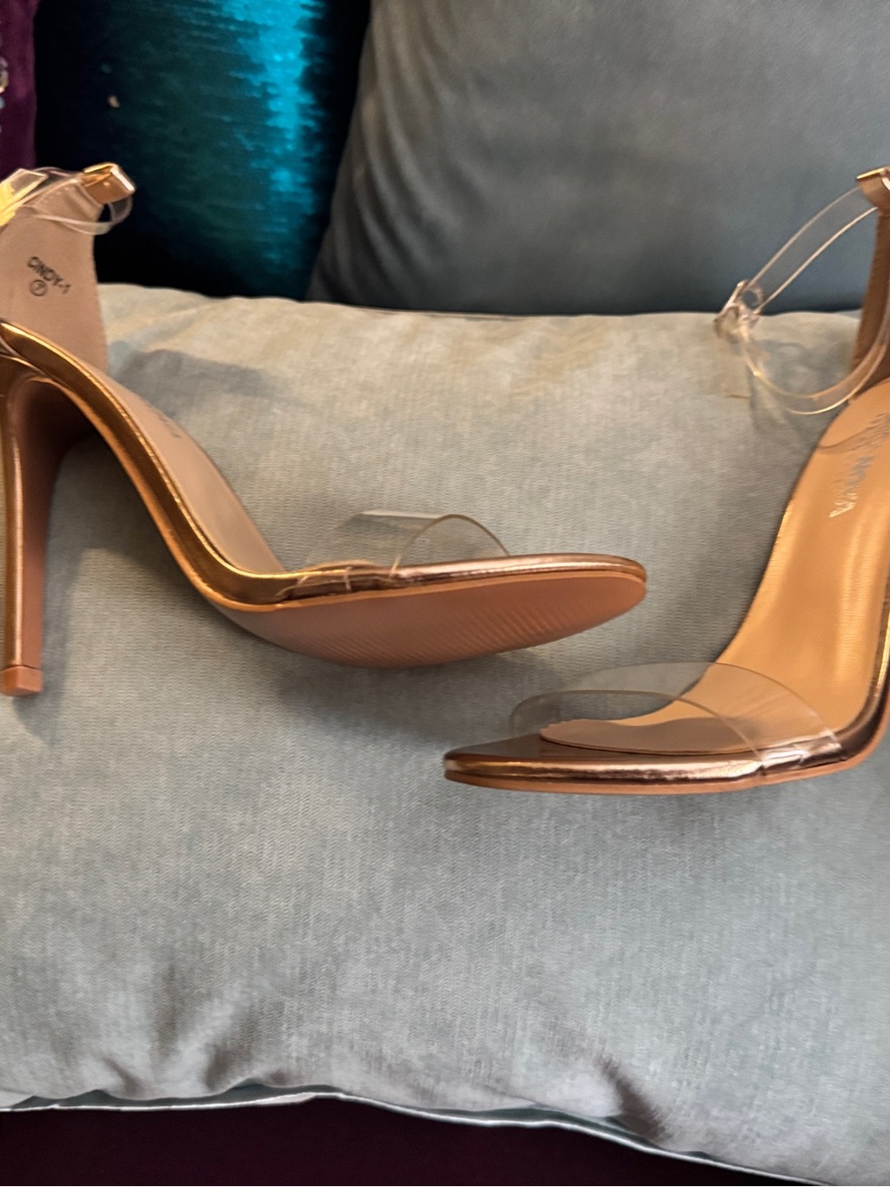 Fashion Nova Clear Strap Metallic Rose Gold High Heels